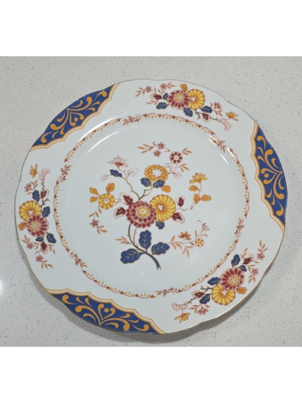 Home Beautiful ME217 Fine China Floral Dinner Plate White/Blue/Gold Canton Fair